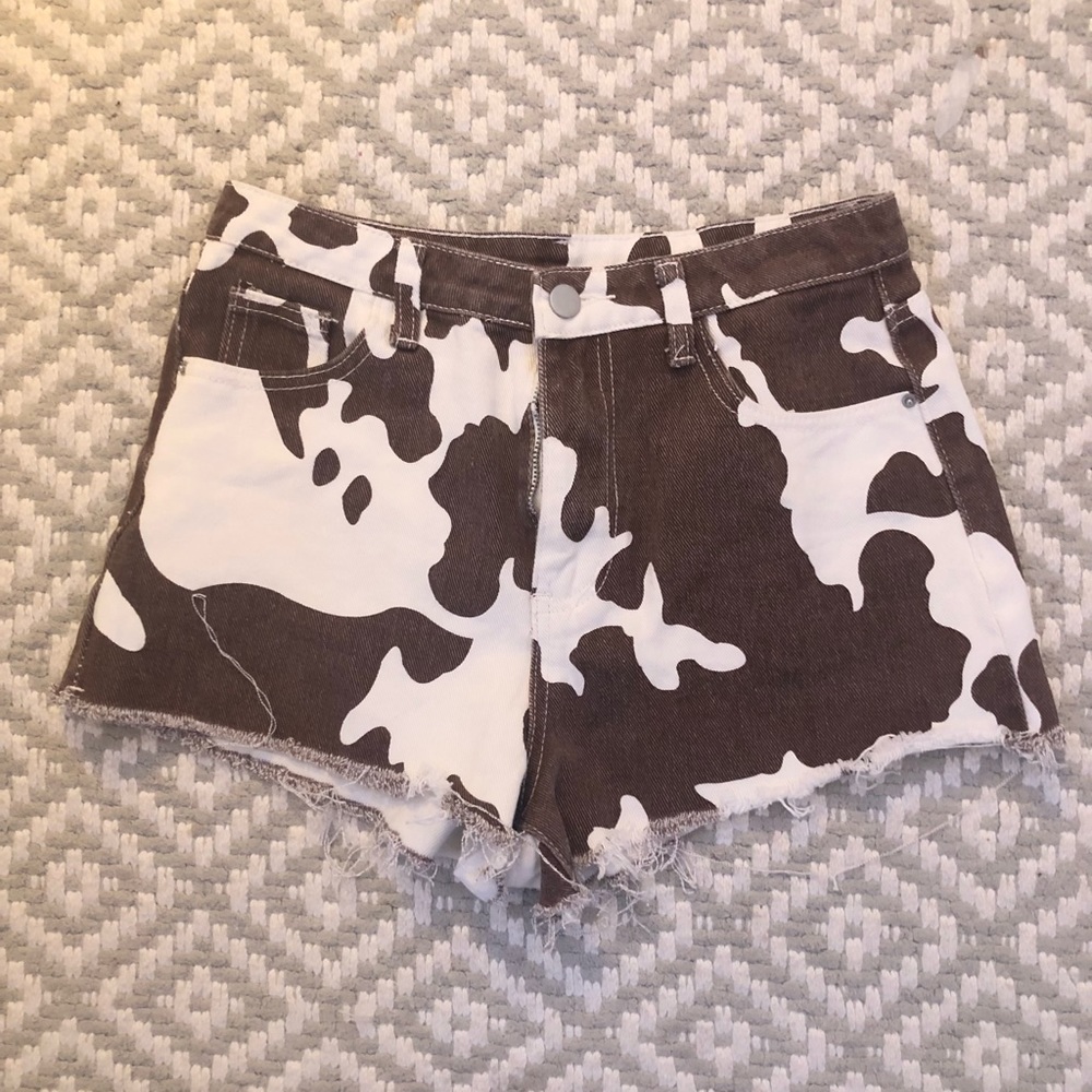 cowprint jean shorts